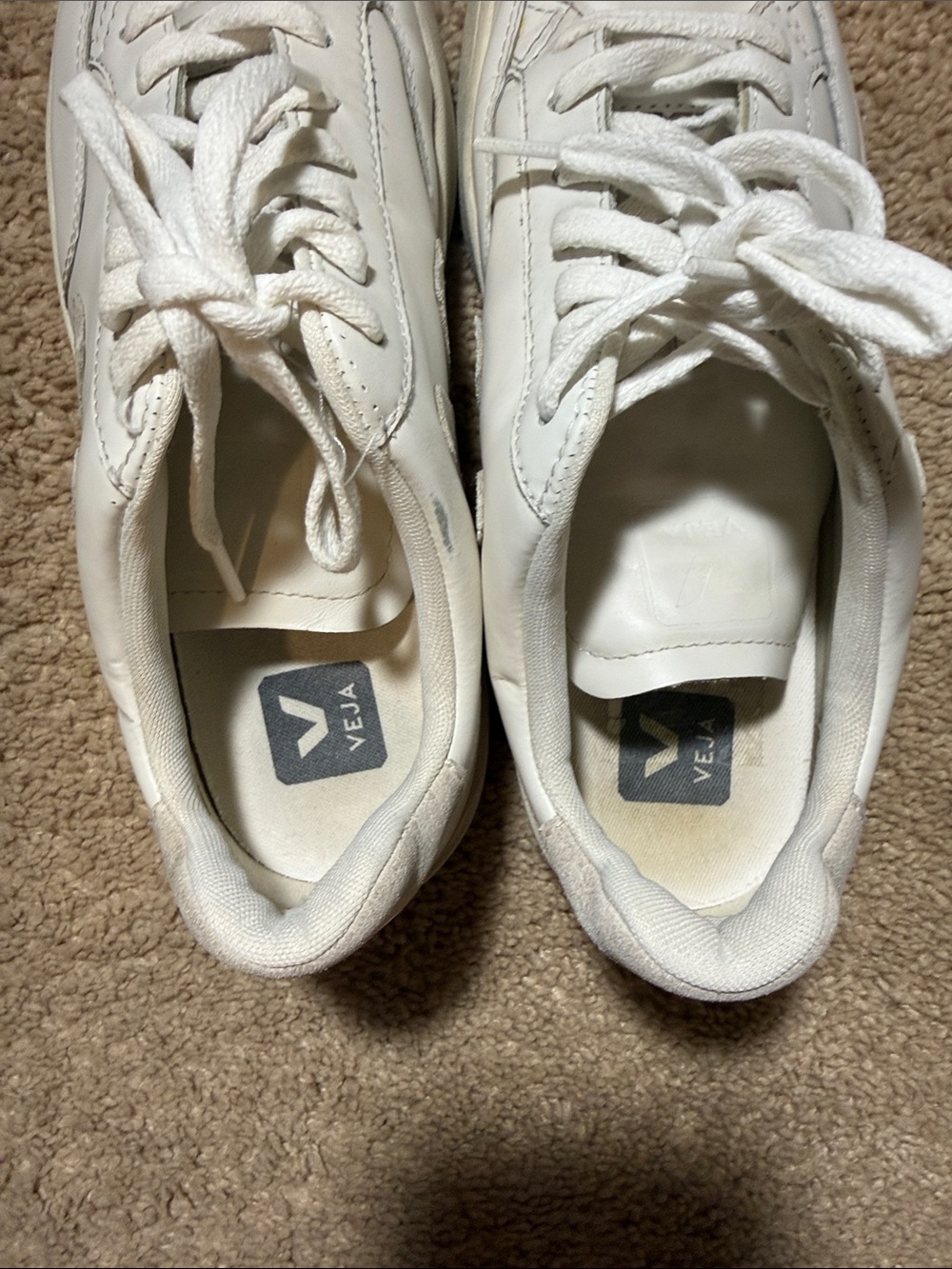 Veja White Leather Sneakers with Light Gray V Accent - Picture 5 of 6
